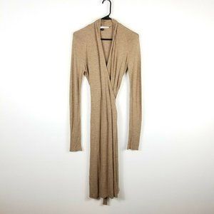 Diane Von Furstenberg Womens Tan Long Sleeve V Neck Back Tie Wrap Dress Size 4